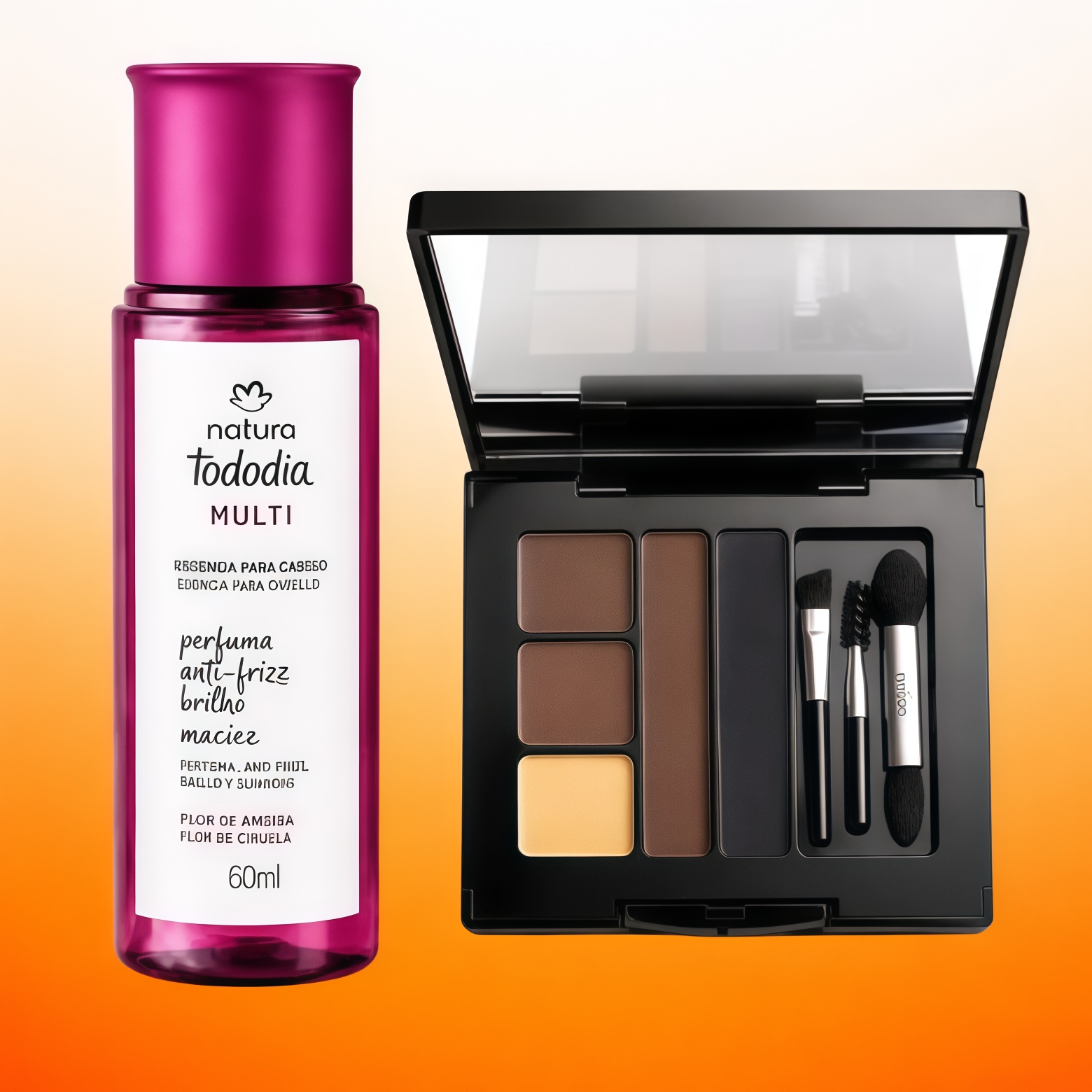 Set Estuche 4 en 1 Para Ojos y Cejas ésika + Esencia para Cabello Perfuma Antifrizz Flor de ciruela